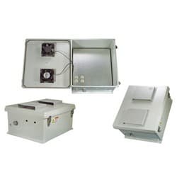 18x16x8 Inch 120 VAC Weatherproof Enclosure with Heater and 85° Turn-on Cooling Fans