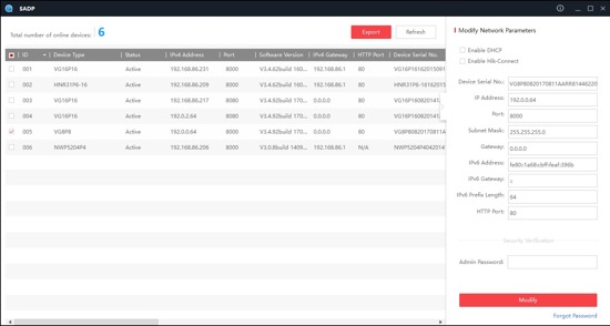 sadp edit camera ip address