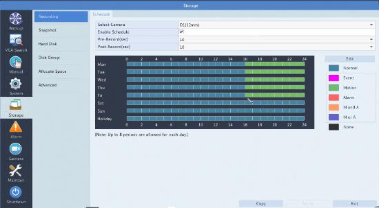 admiral / imperial / corporal motion schedule, nvr interface