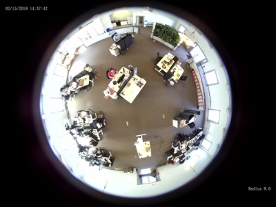 fisheye view from the radius 360 degree panoramic camera when mounted on a corner wall mount