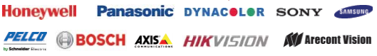 works with Honeywell, Panasonic, Dynacolor, Sony, Samsung, Pelco, Bosch, Axis, HikVision, Arecont Vision