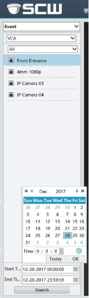 smart search, date and camera selection