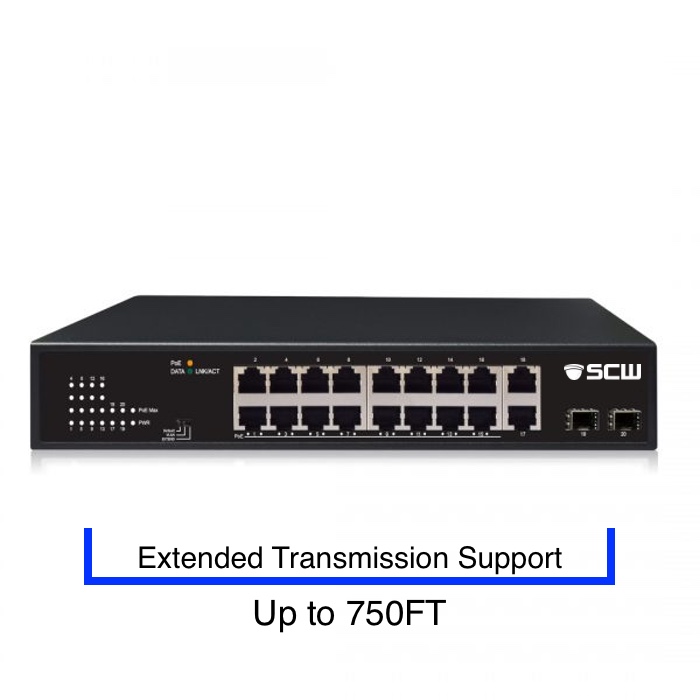 SCW 16 Port Gigabit PoE Switch with Extended Transmission - SW16PEXT-V3